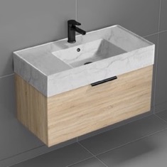 Floating Bathroom Vanity, Modern, 32 inch, Marble Style Sink
